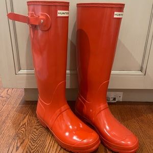 Orange tall hunter rain boots